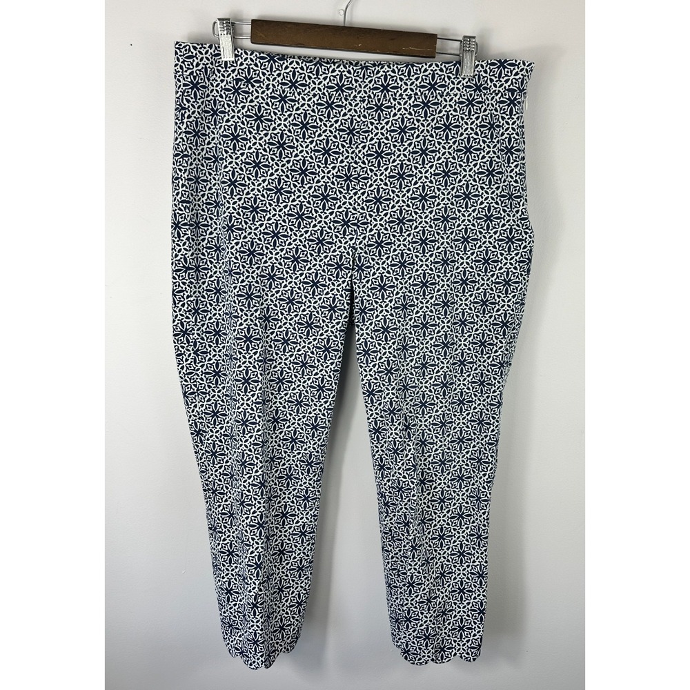 Talbots Chatham Crop Pants Women 14 Blue Geometric Stretch Tapered Preppy Resort